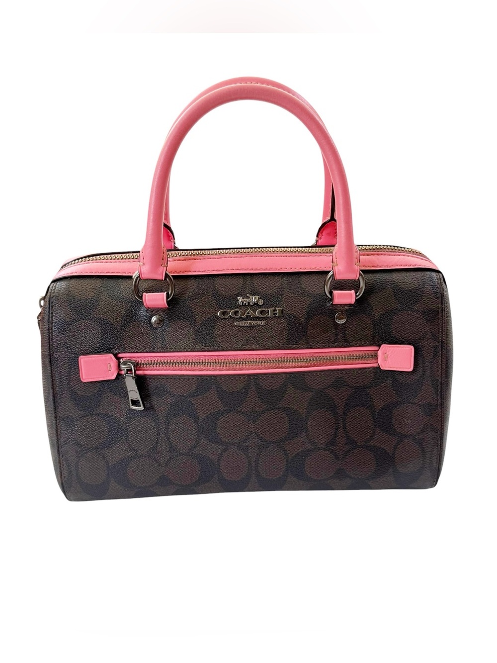 Coach Rowan Satchel Bag Signature Canvas Brown with Pink Trim 83607 - Picture 15 of 16